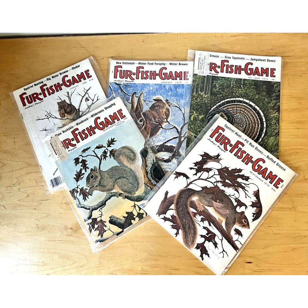 FUR-FISH-GAME Harding’s Magazine 1973-1982 LOT 5 Issue Issues Trapping Hunting